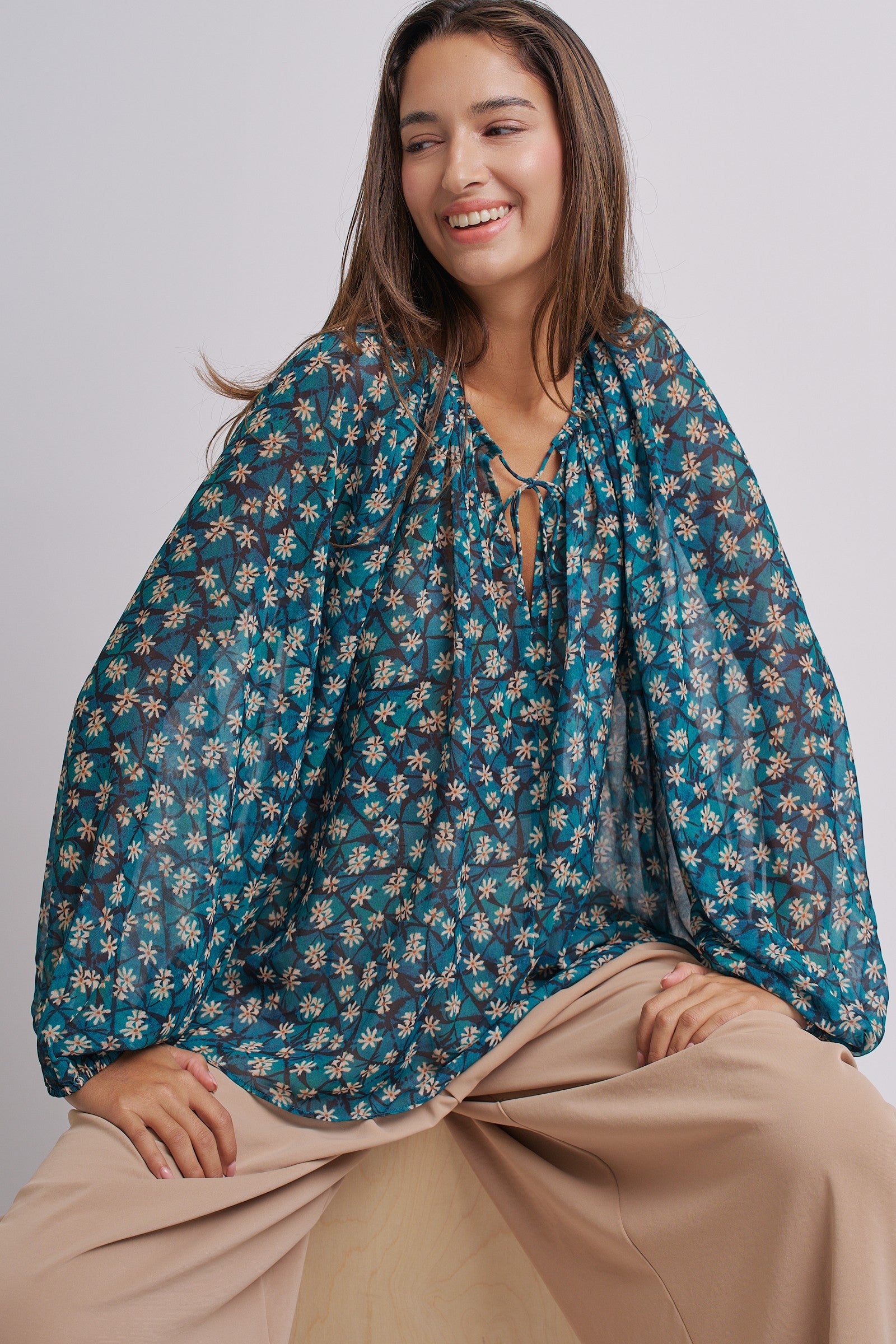 Bohemian Muse Floral Blouse in GREEN MULTI - Women's Pants | Urban Daizy
