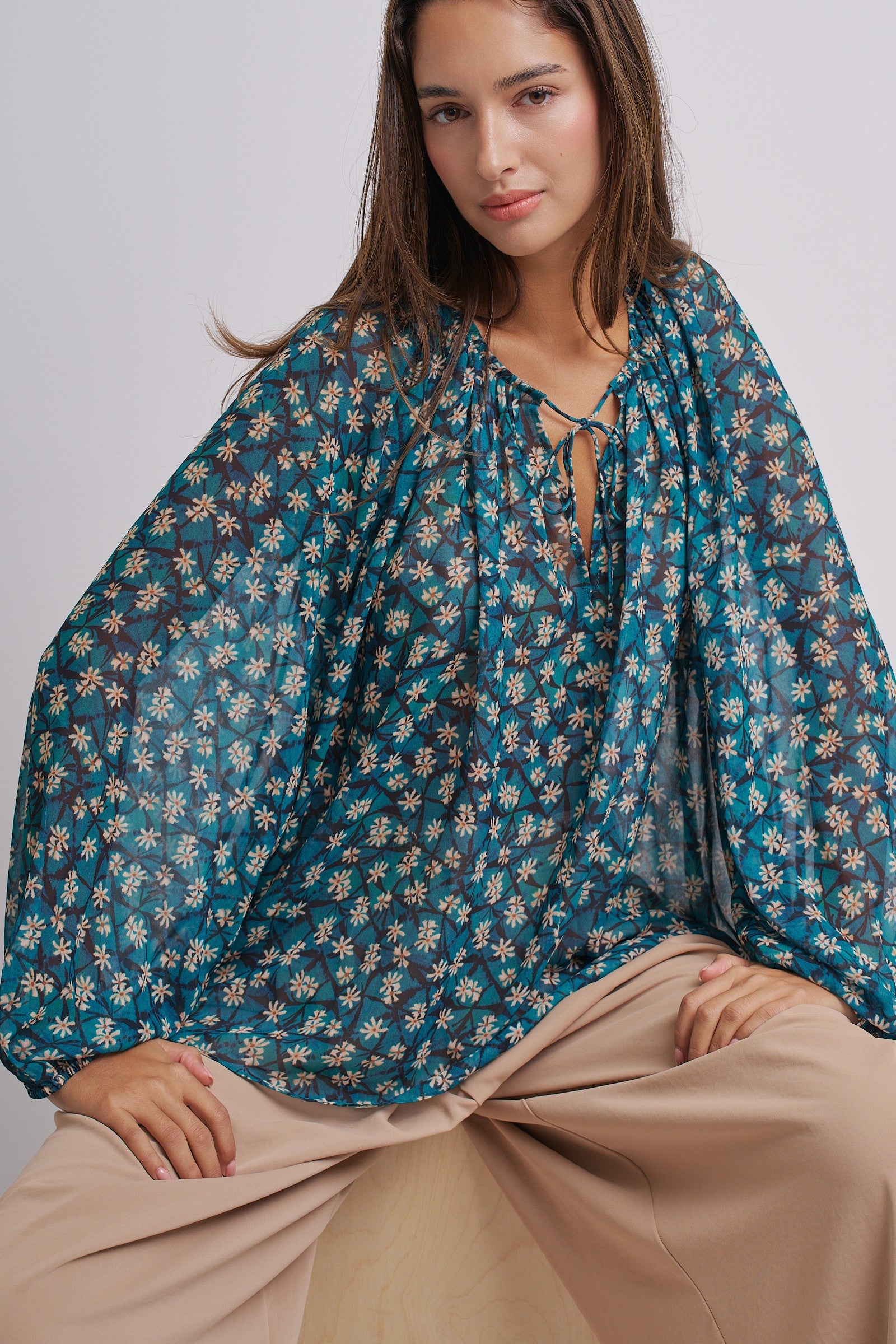 Bohemian Muse Floral Blouse in GREEN MULTI - Women's Pants | Urban Daizy