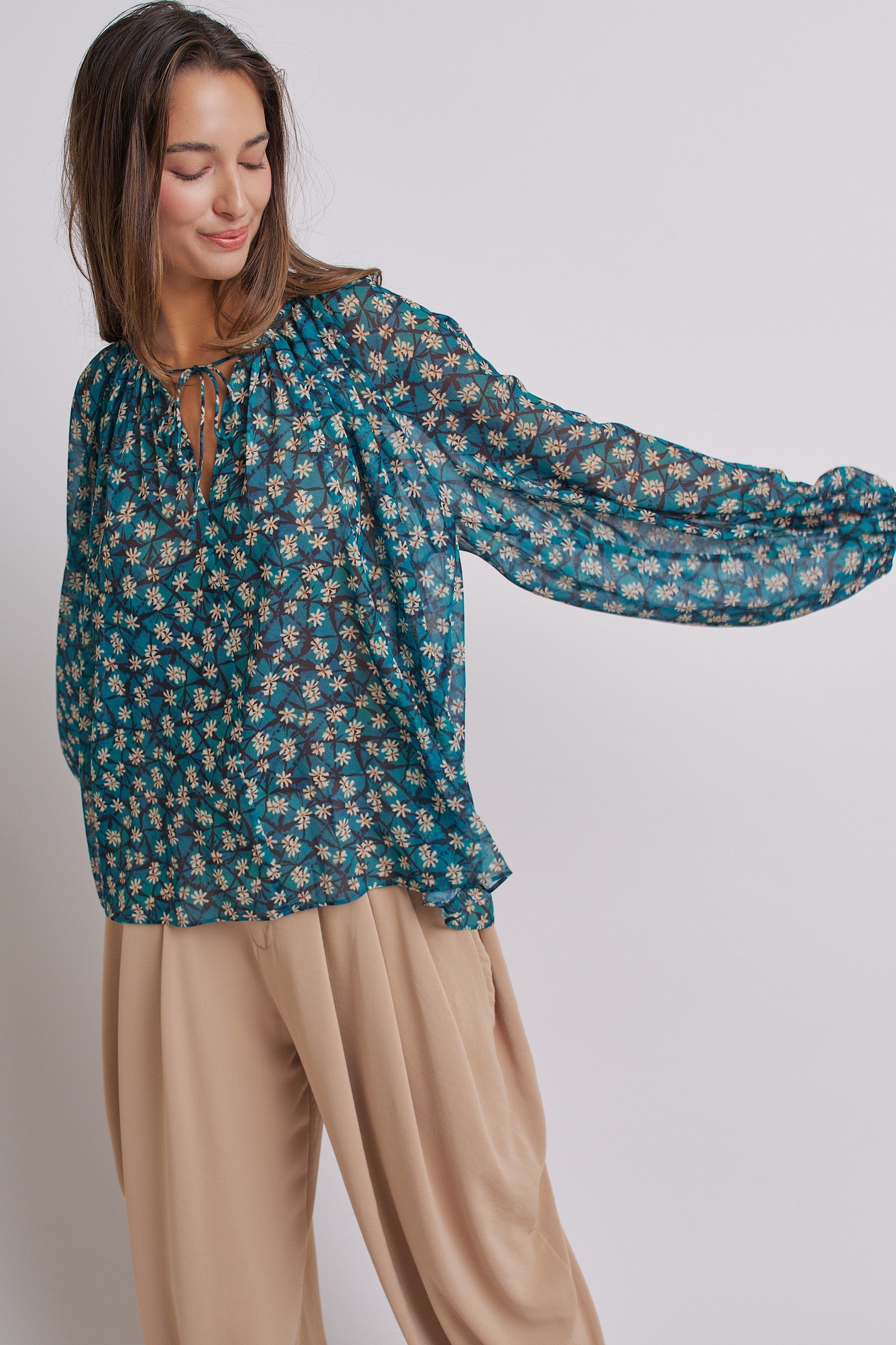 Bohemian Muse Floral Blouse in GREEN MULTI - Women's Pants | Urban Daizy