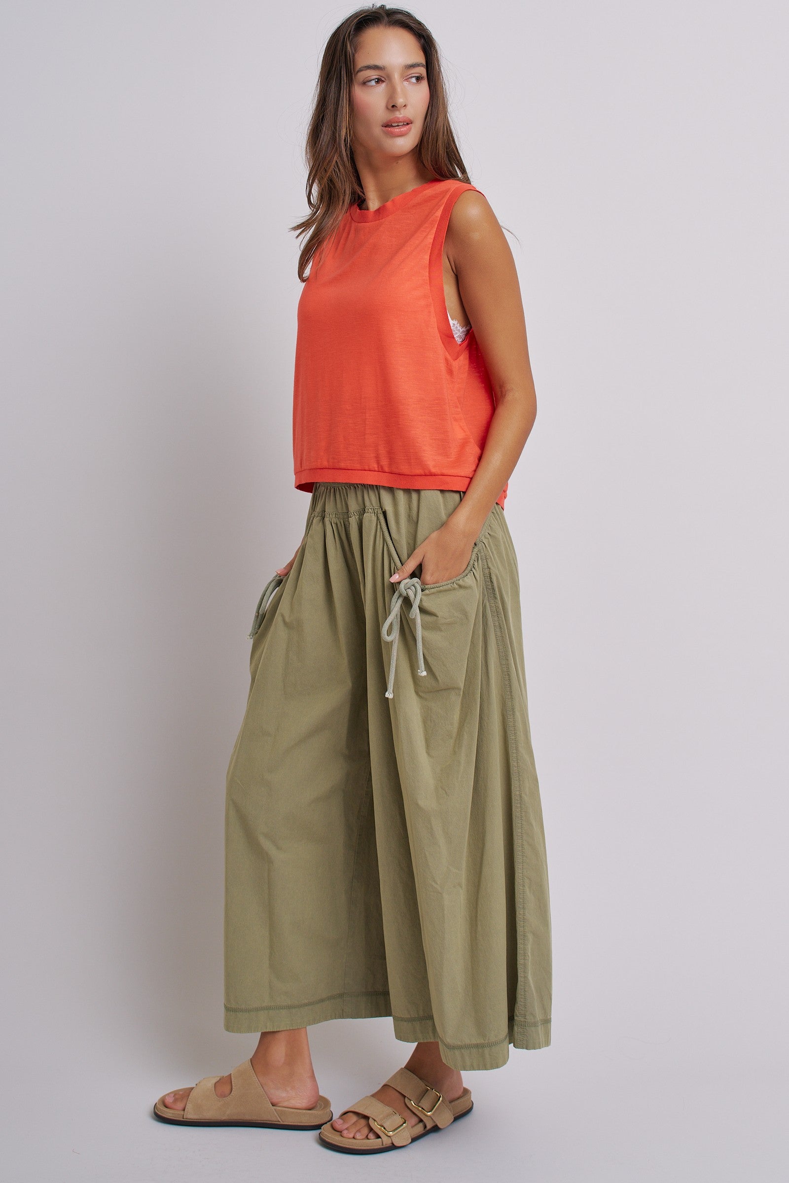 Easy Motion Wide-Leg Pants  in OLIVE - Women's Pants | Urban Daizy