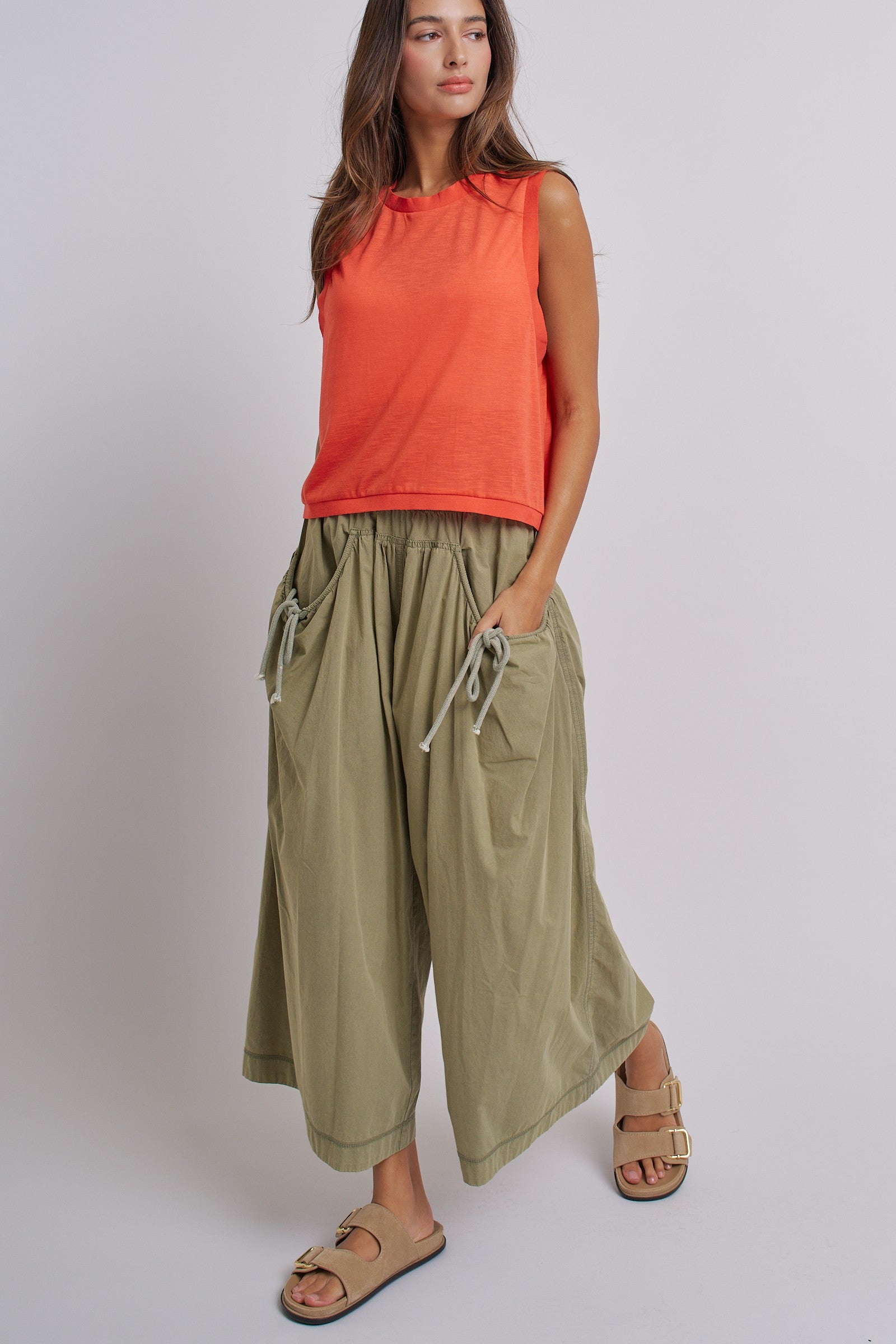 Easy Motion Wide-Leg Pants  in OLIVE - Women's Pants | Urban Daizy