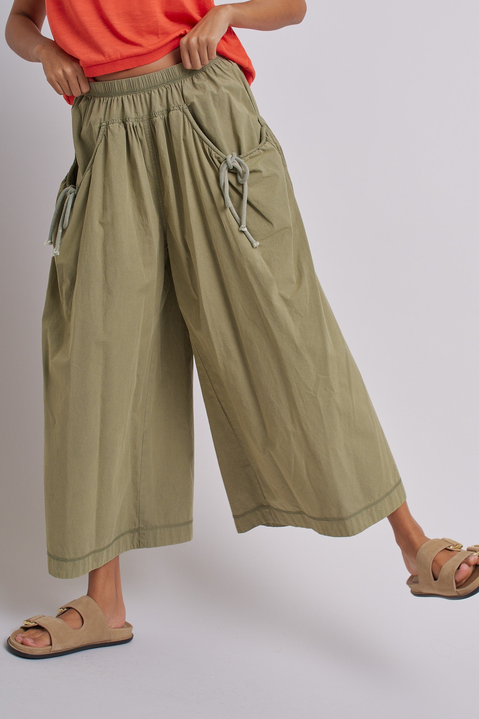 Easy Motion Wide-Leg Pants  in OLIVE - Women's Pants | Urban Daizy