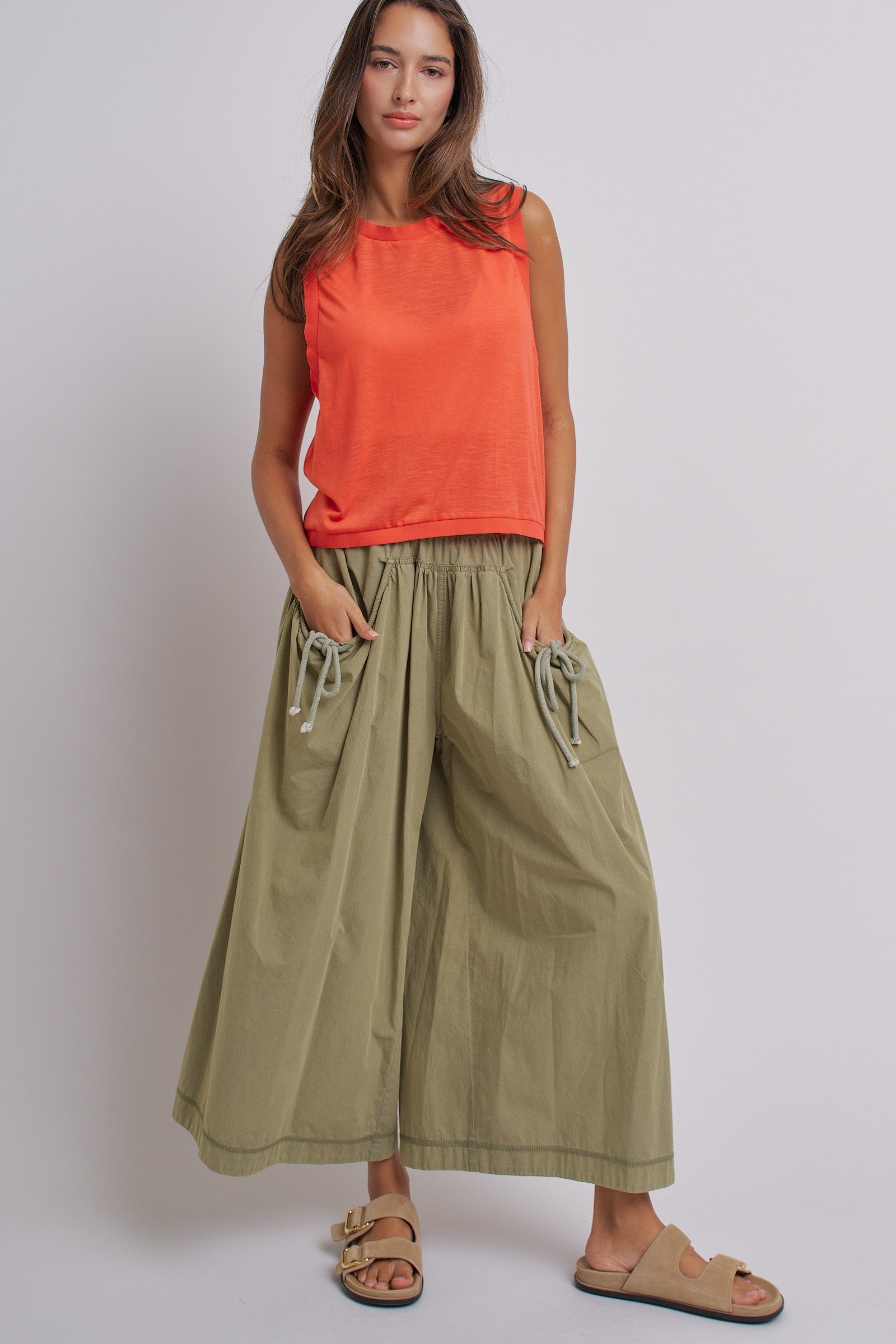 Easy Motion Wide-Leg Pants  in OLIVE - Women's Pants | Urban Daizy