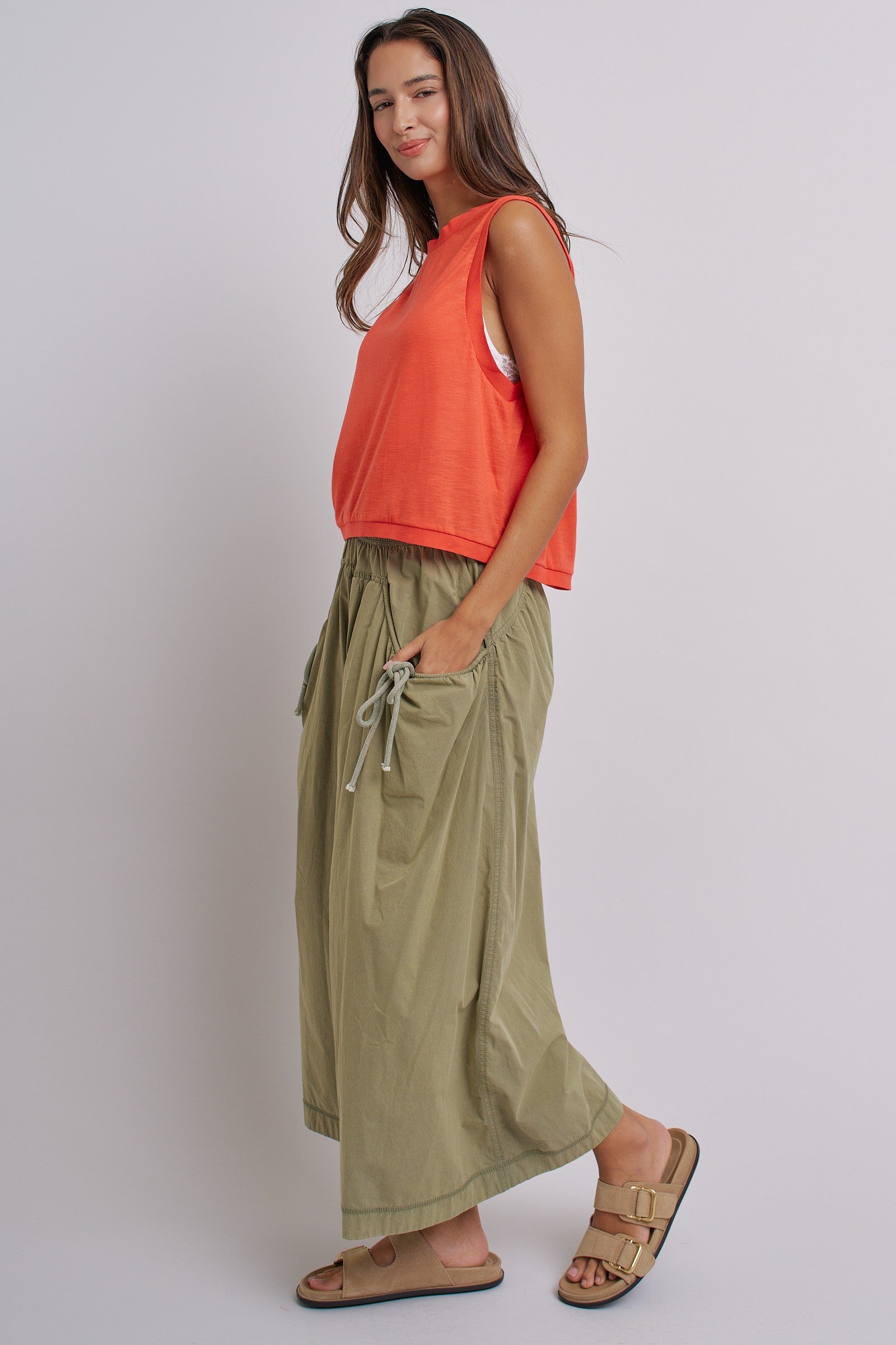 Easy Motion Wide-Leg Pants  in OLIVE - Women's Pants | Urban Daizy