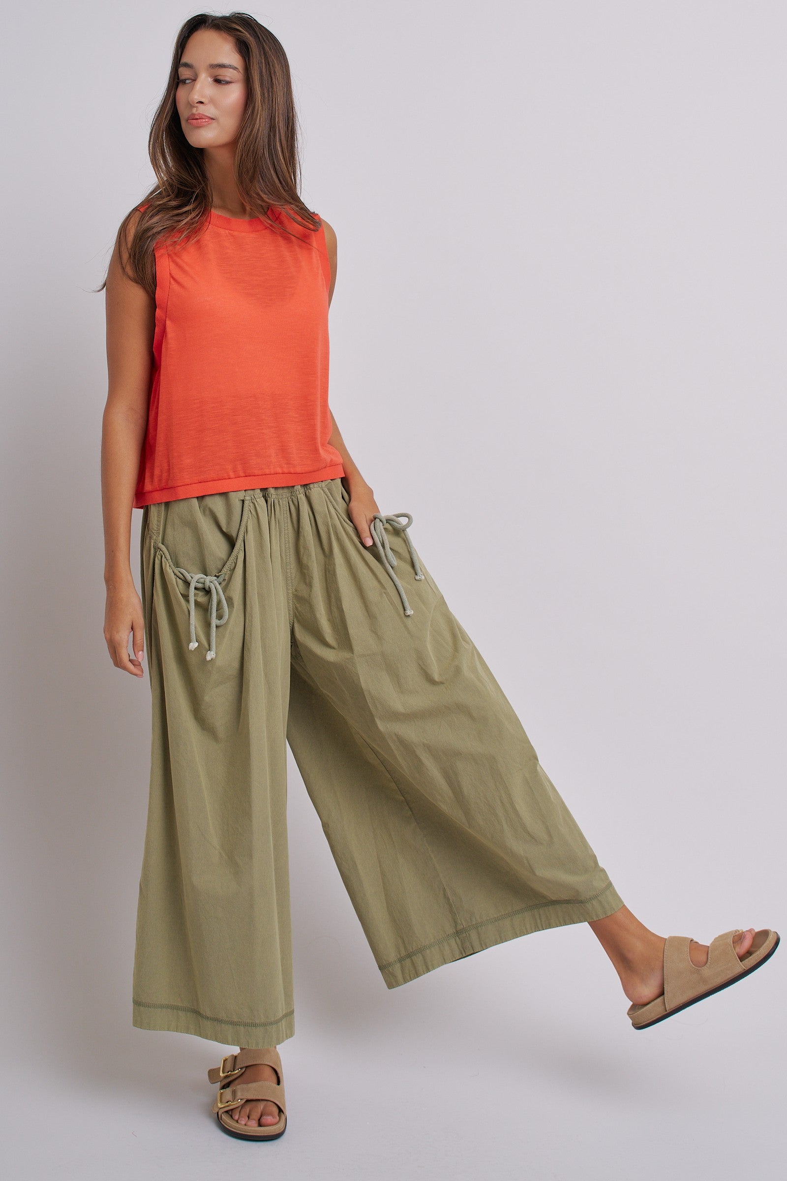 Easy Motion Wide-Leg Pants  in OLIVE - Women's Pants | Urban Daizy