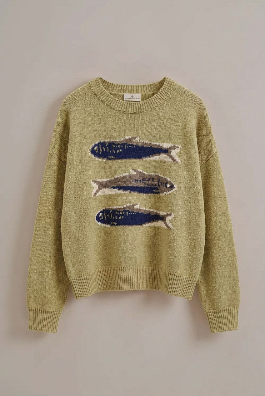 Graphic Oversized Drop-Shoulder Knit Sweater