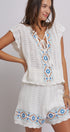 Santorini Breeze Crochet Embroidered Set in IVORY BLUE - Women's Sets | Urban Daizy
