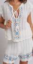 Santorini Breeze Crochet Embroidered Set in IVORY BLUE - Women's Sets | Urban Daizy