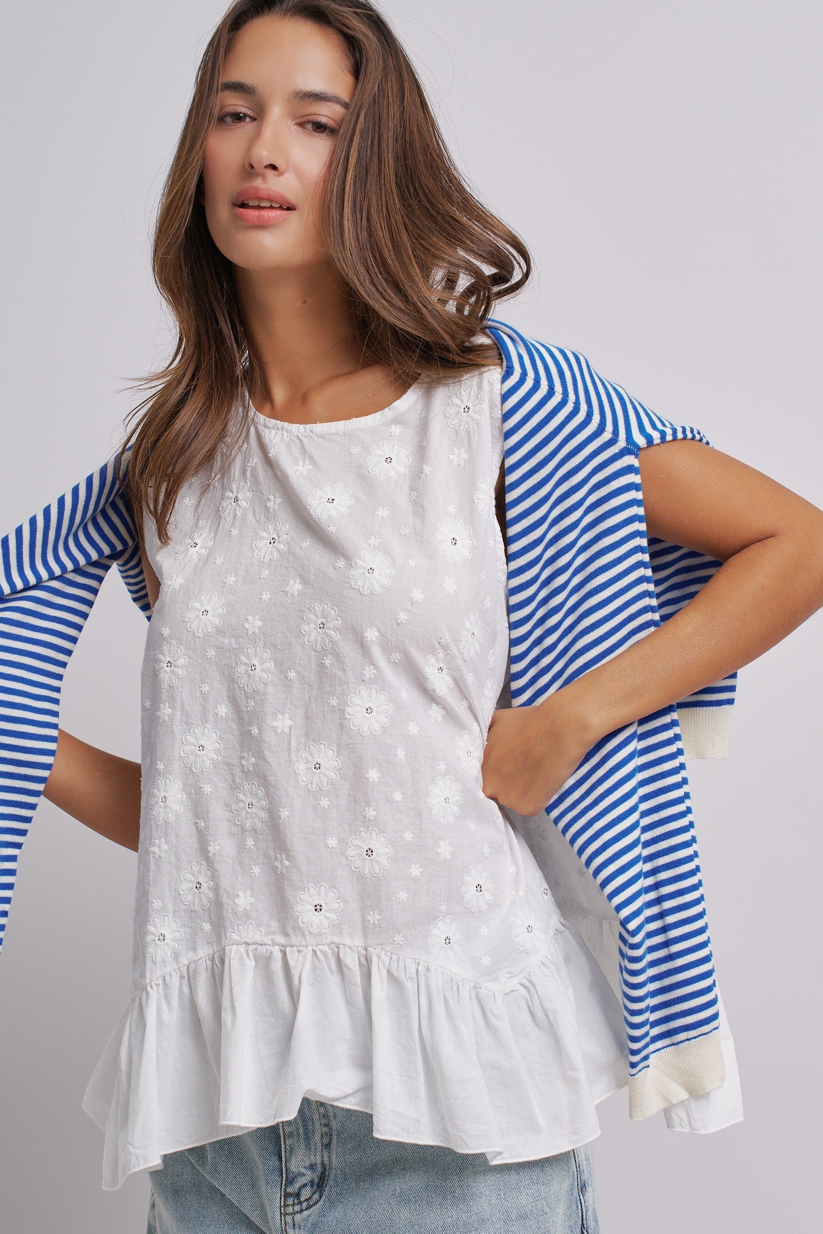 Daisy Whisper Sleeveless Ruffle Top in WHITE - Women's Tops | Urban Daizy