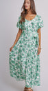 Willow Bloom Tie-Waist Dress in GREEN MULTI - Women's Dresses | Urban Daizy