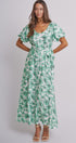 Willow Bloom Tie-Waist Dress in GREEN MULTI - Women's Dresses | Urban Daizy