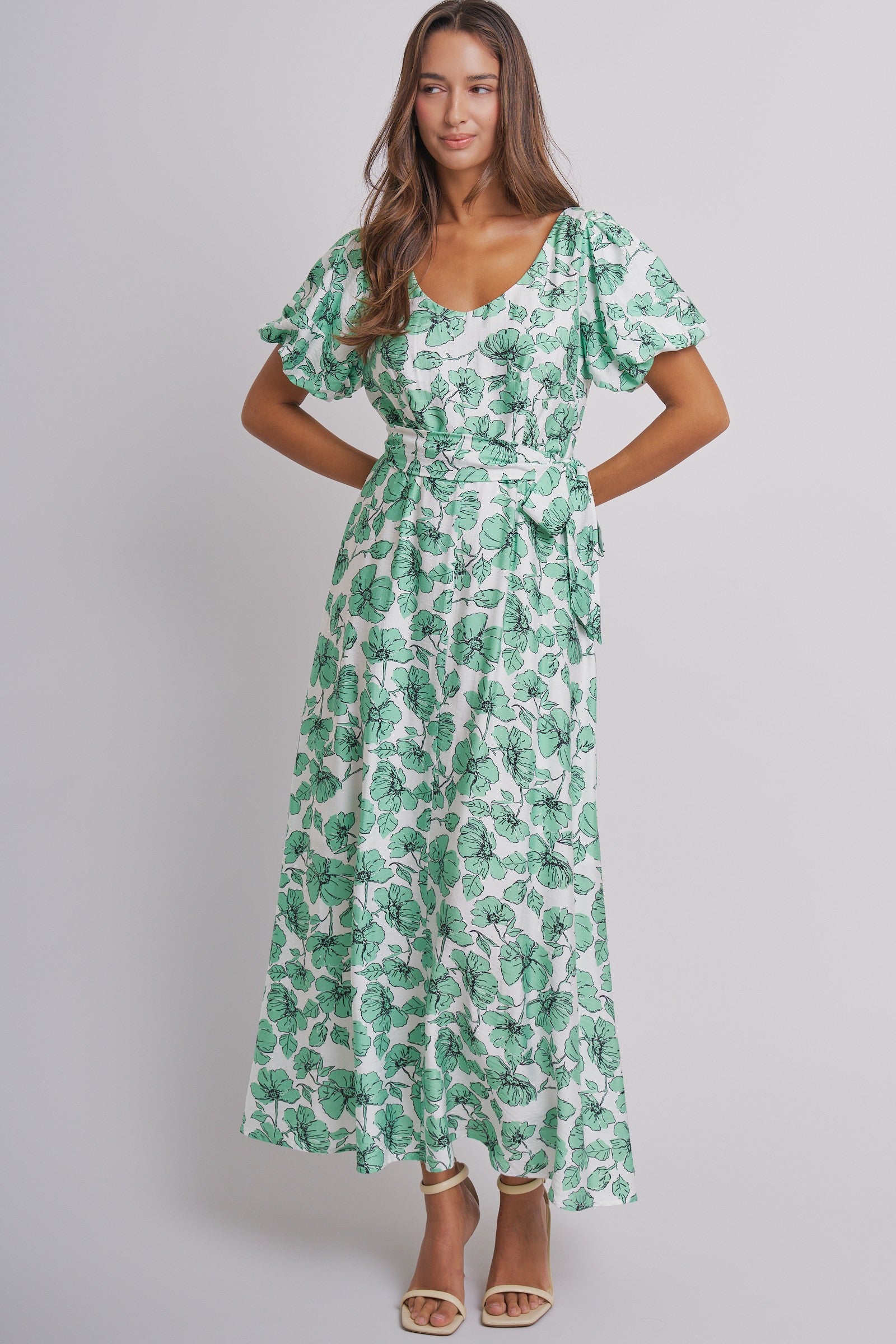 Willow Bloom Tie-Waist Dress in GREEN MULTI - Women's Dresses | Urban Daizy