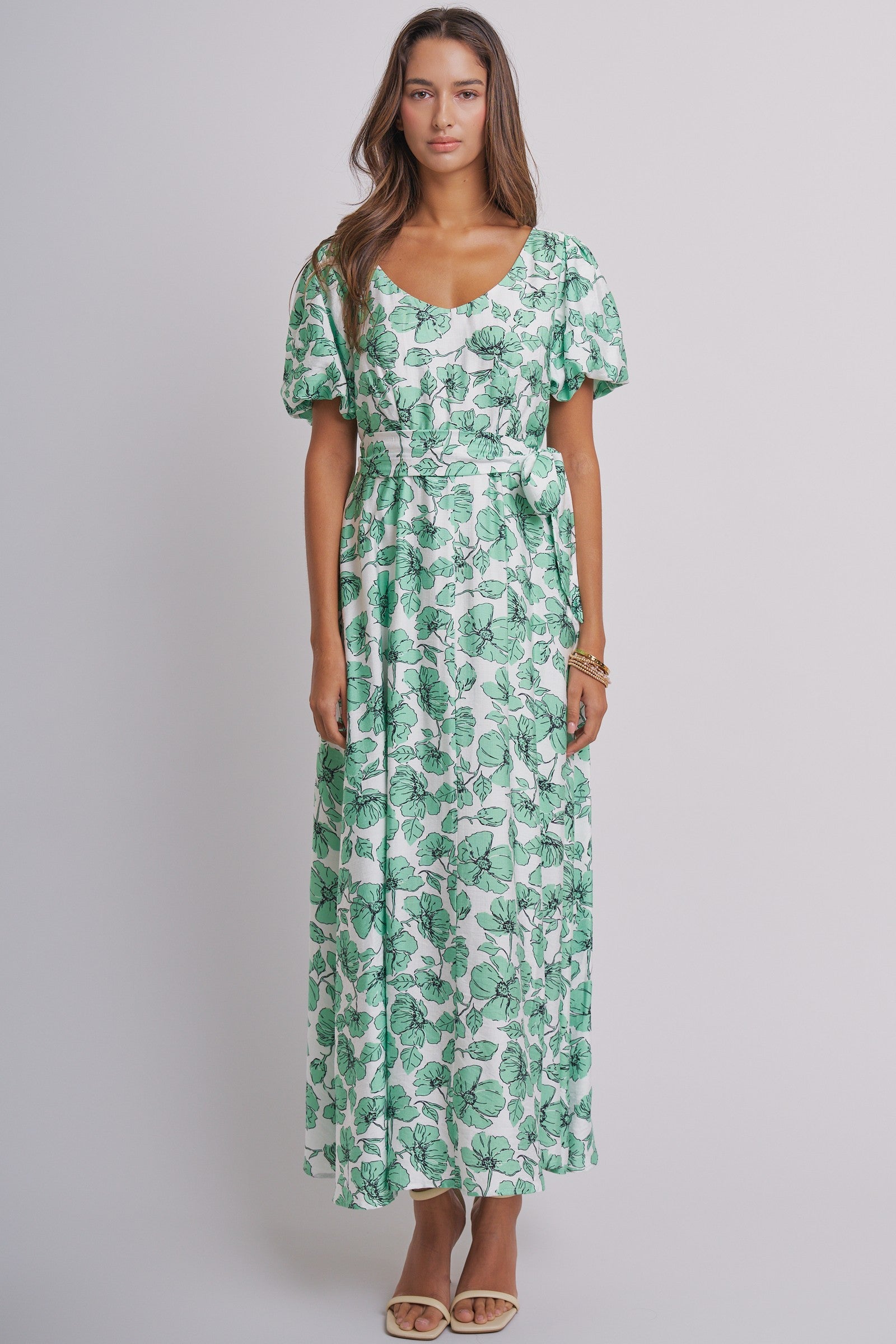 Willow Bloom Tie-Waist Dress in GREEN MULTI - Women's Dresses | Urban Daizy