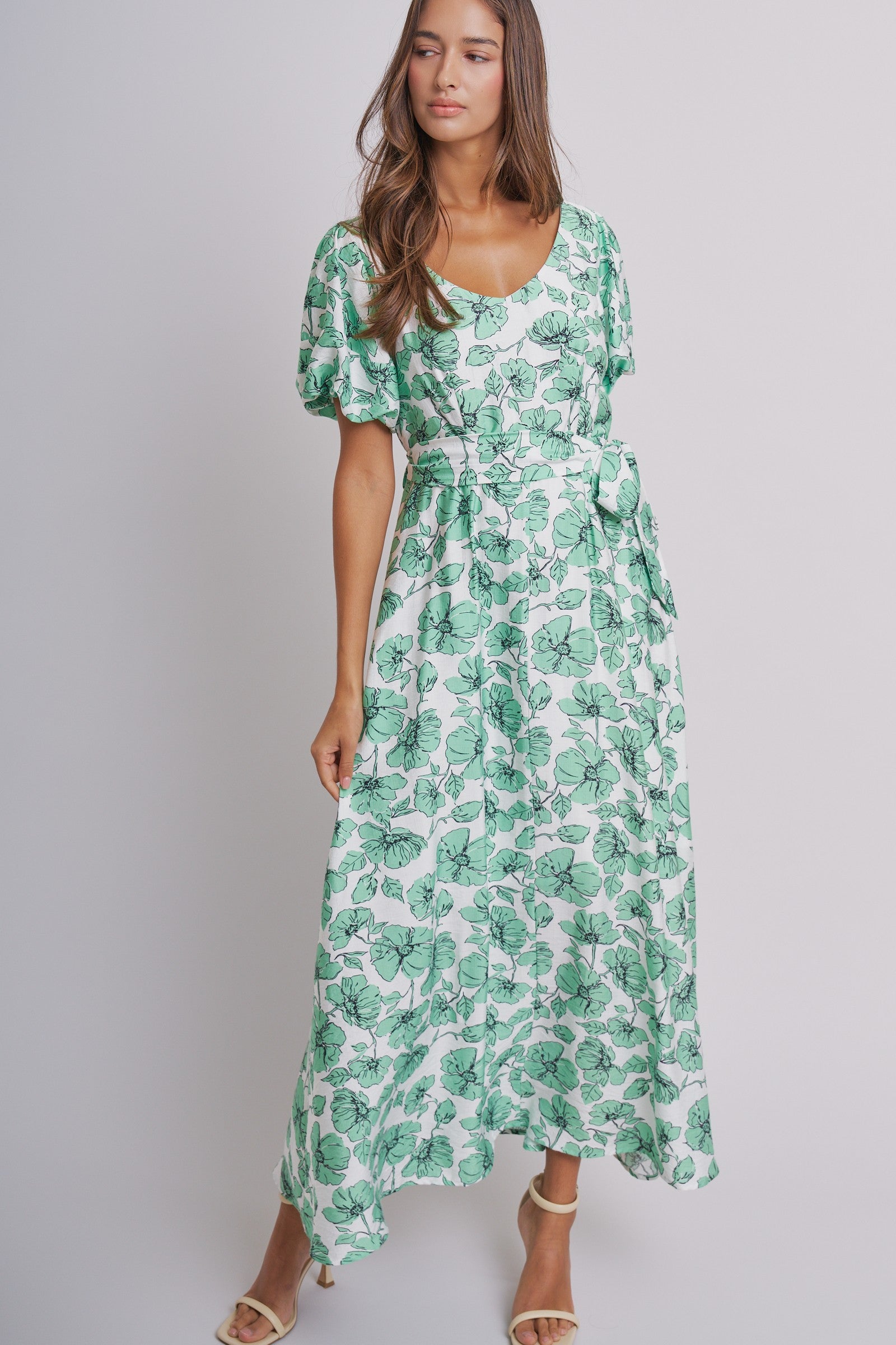 Willow Bloom Tie-Waist Dress in GREEN MULTI - Women's Dresses | Urban Daizy