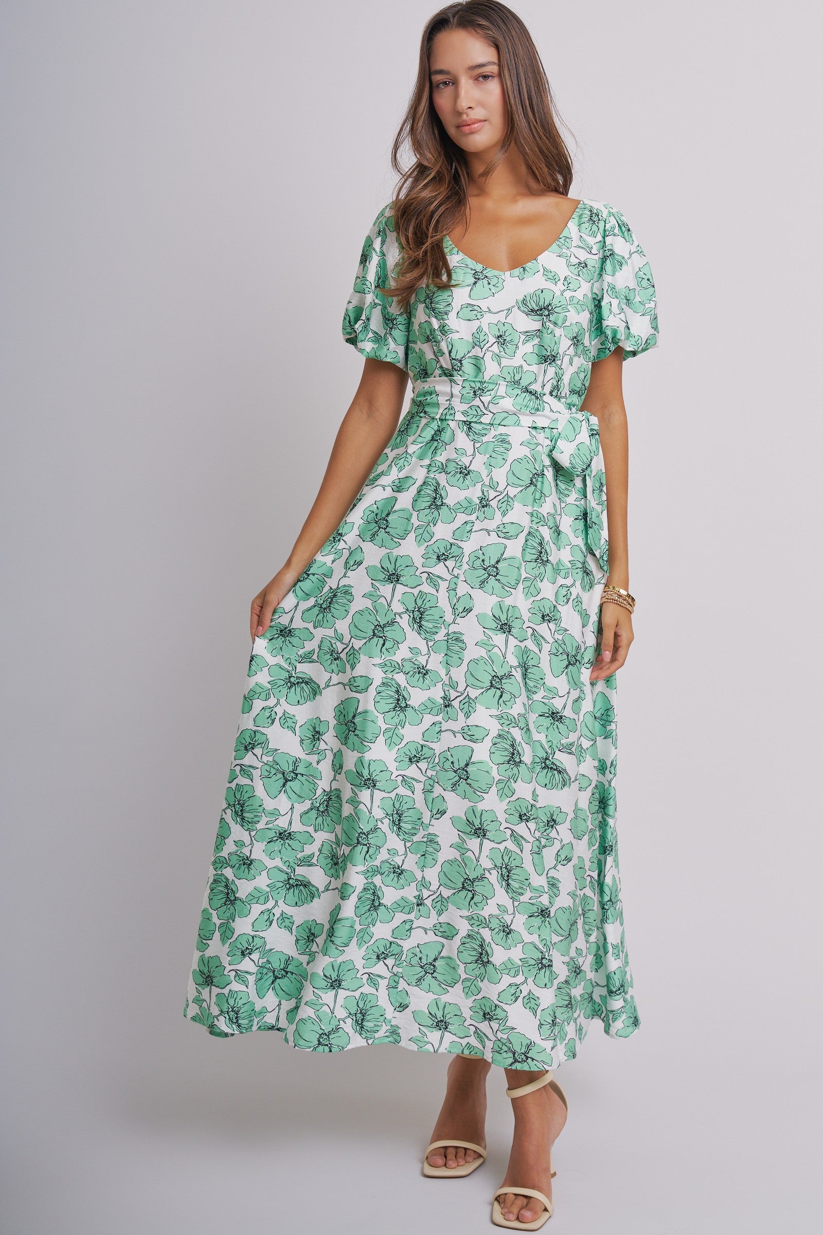 Willow Bloom Tie-Waist Dress in GREEN MULTI - Women's Dresses | Urban Daizy