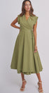 Side Tie Waist Wrap Midi Dress in MOSS GREEN - Women's Dresses | Urban Daizy