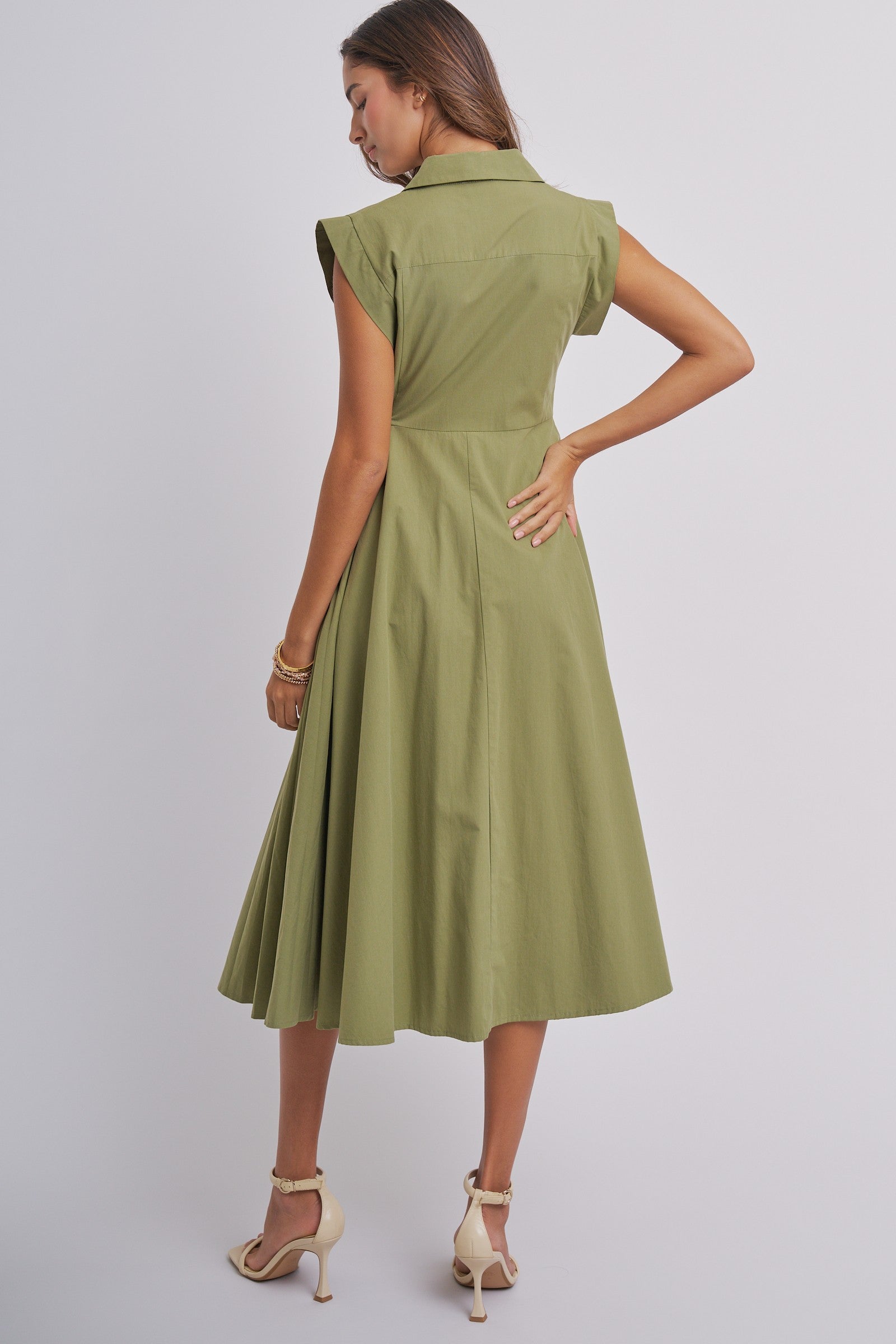 Side Tie Waist Wrap Midi Dress in MOSS GREEN - Women's Dresses | Urban Daizy