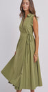 Side Tie Waist Wrap Midi Dress in MOSS GREEN - Women's Dresses | Urban Daizy