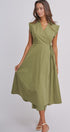 Side Tie Waist Wrap Midi Dress in MOSS GREEN - Women's Dresses | Urban Daizy