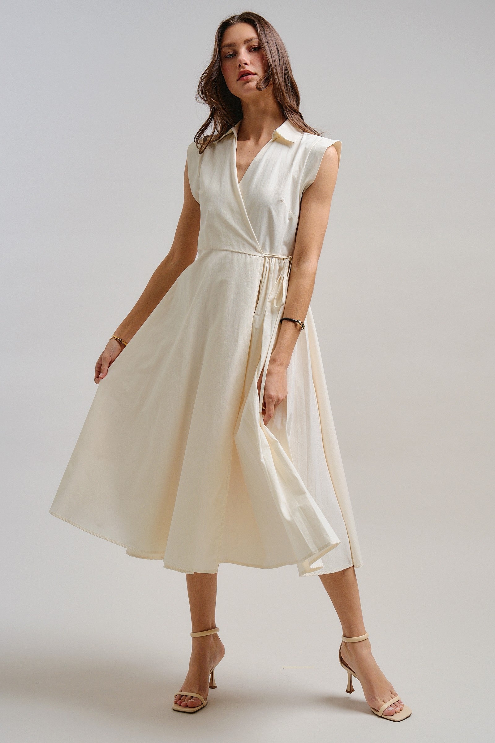 Side Tie Waist Wrap Midi Dress in IVORY - Women's Dresses | Urban Daizy