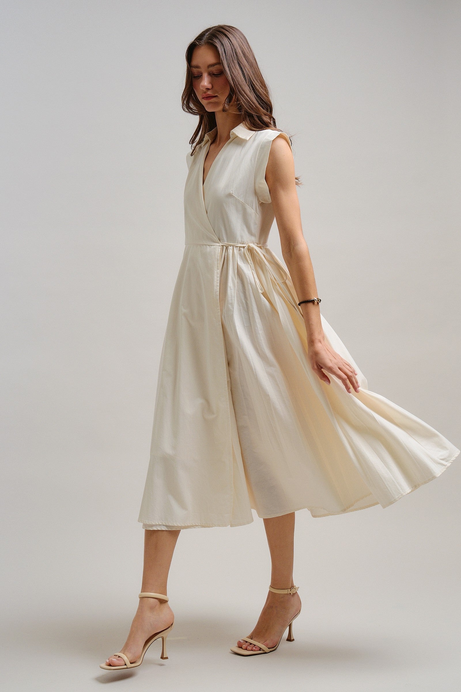Side Tie Waist Wrap Midi Dress in IVORY - Women's Dresses | Urban Daizy