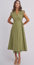 Side Tie Waist Wrap Midi Dress in MOSS GREEN - Women's Dresses | Urban Daizy