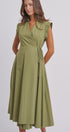 Side Tie Waist Wrap Midi Dress in MOSS GREEN - Women's Dresses | Urban Daizy