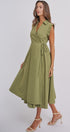 Side Tie Waist Wrap Midi Dress in MOSS GREEN - Women's Dresses | Urban Daizy