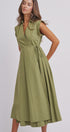 Side Tie Waist Wrap Midi Dress in MOSS GREEN - Women's Dresses | Urban Daizy