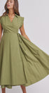 Side Tie Waist Wrap Midi Dress in MOSS GREEN - Women's Dresses | Urban Daizy