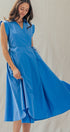 Side Tie Waist Wrap Midi Dress in BLUE - Women's Dresses | Urban Daizy