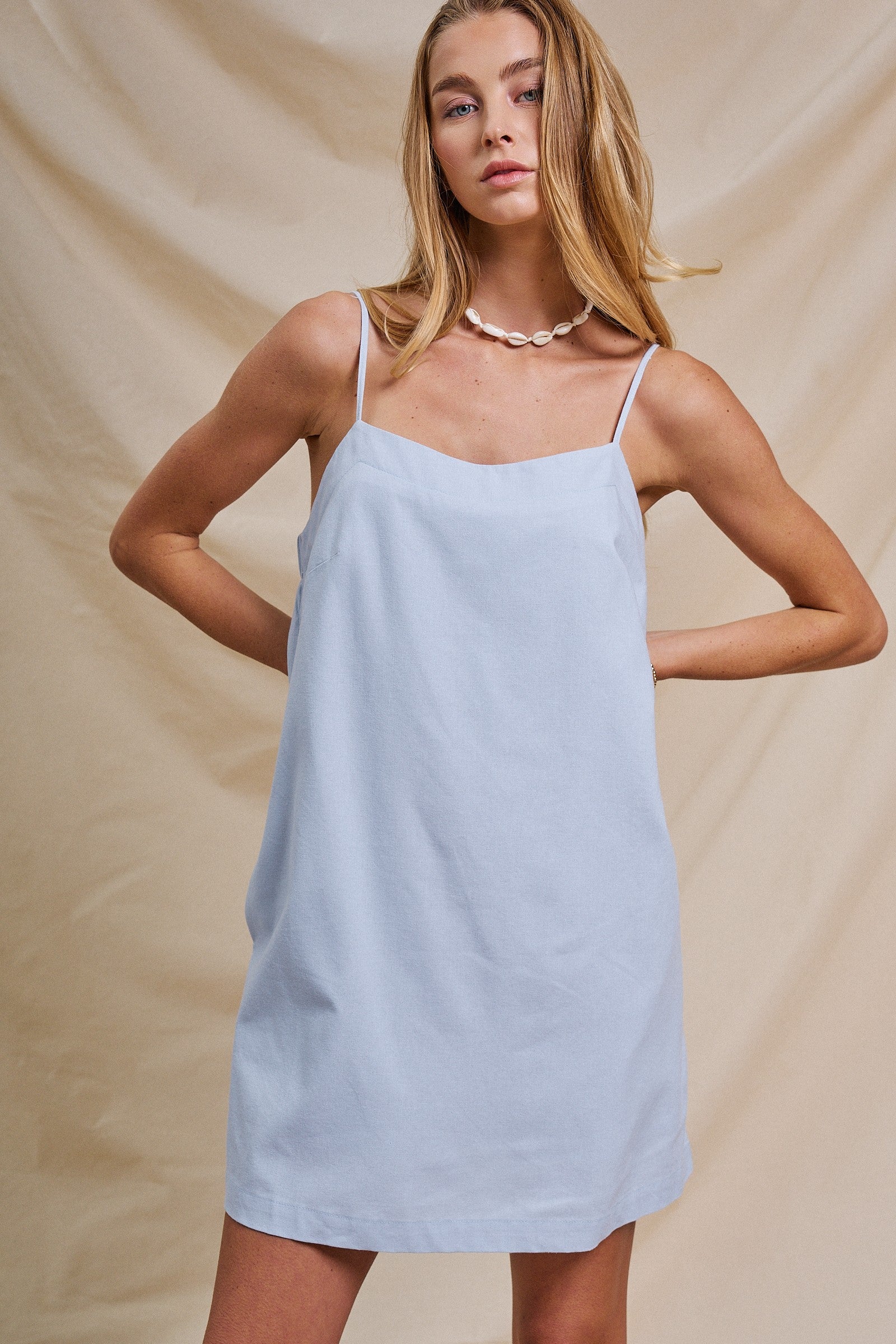 Sunlight Ease Air Slip Linen Mini Dress in LT BLUE - Women's Dresses | Urban Daizy