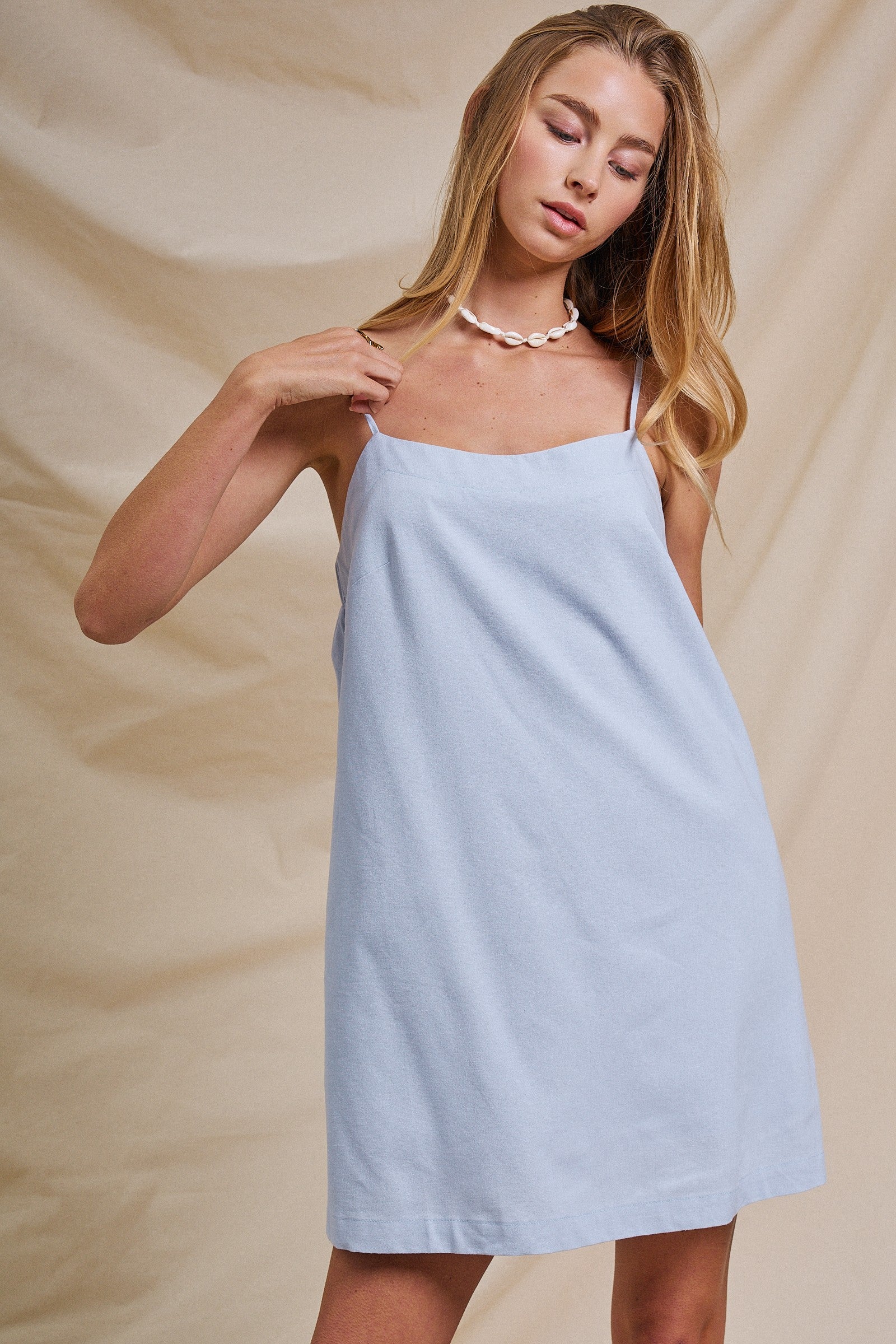 Sunlight Ease Air Slip Linen Mini Dress in LT BLUE - Women's Dresses | Urban Daizy