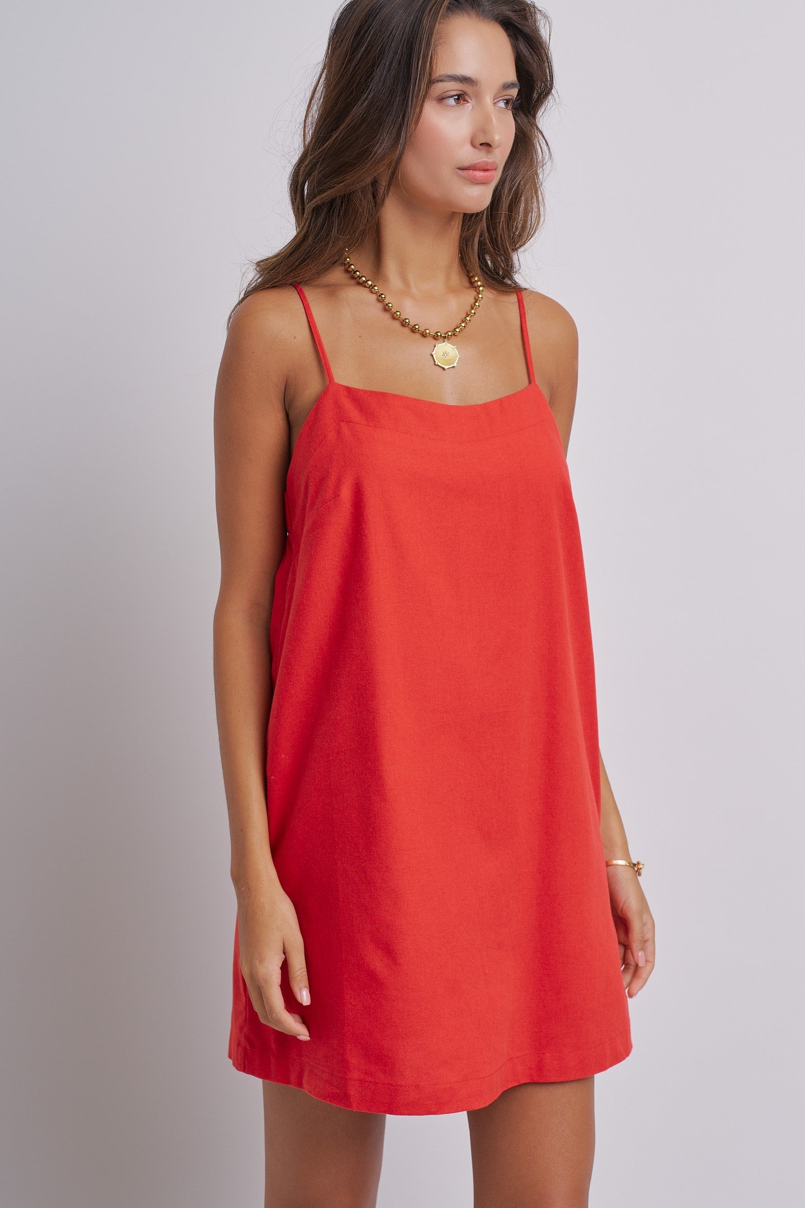 Sunlight Ease Air Slip Linen Mini Dress in RED - Women's Dresses | Urban Daizy