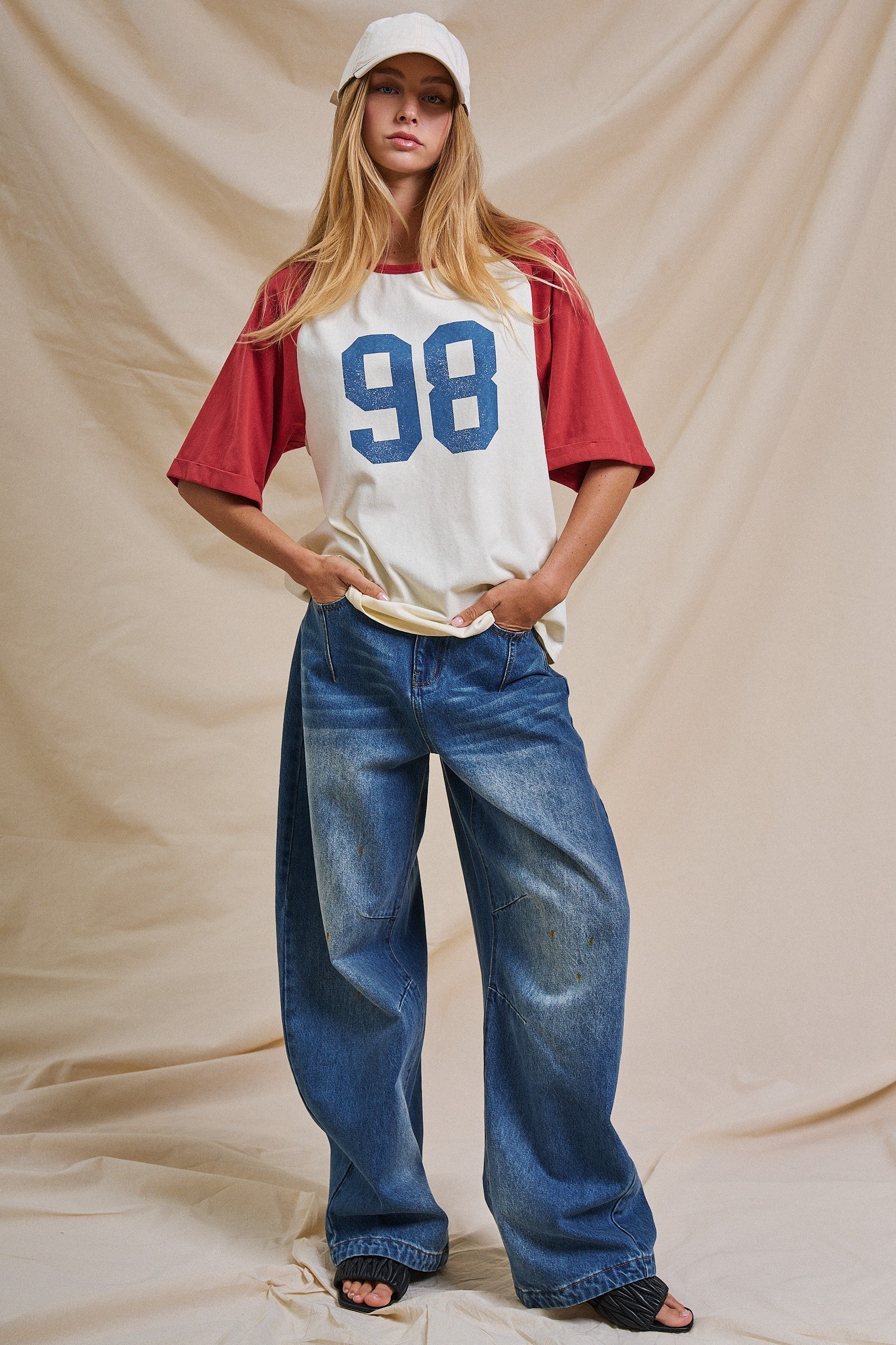 Throwback Graphic Raglan Baseball Tee in IVORY RED - Women's Tops | Urban Daizy