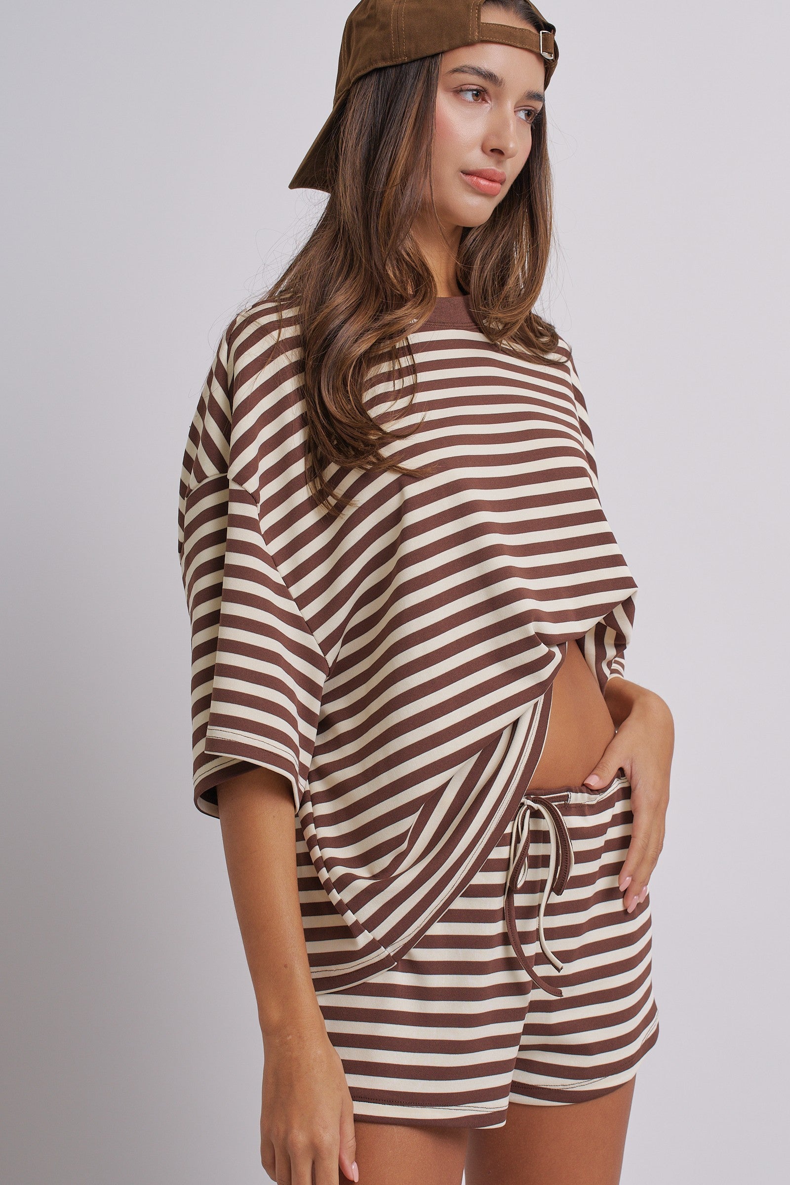 Laid Back Weekend Stripe Tee in IVORY BROWN - Women's Tops | Urban Daizy