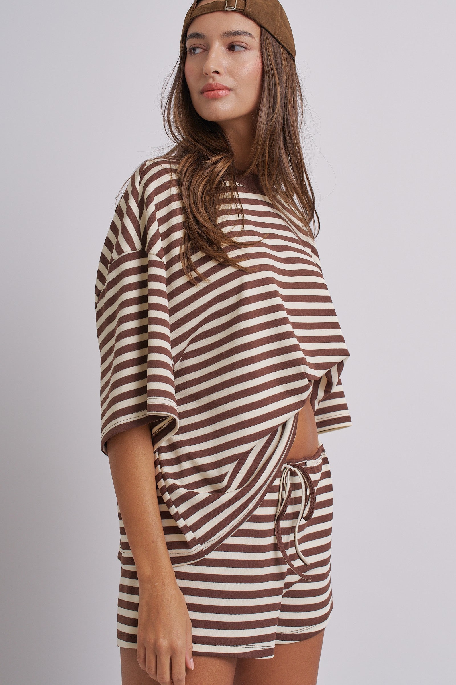 Laid Back Weekend Stripe Tee in IVORY BROWN - Women's Tops | Urban Daizy