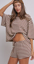 Laid Back Weekend Stripe Tee in IVORY BROWN - Women's Tops | Urban Daizy
