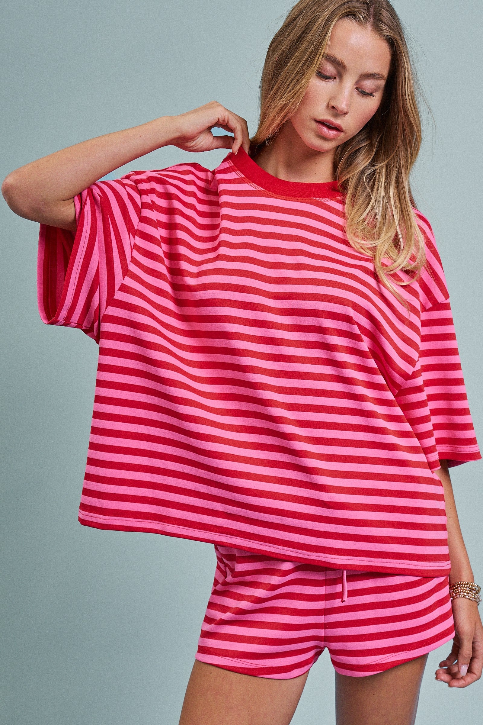 Laid Back Weekend Stripe Tee in RED PINK - Women's Tops | Urban Daizy