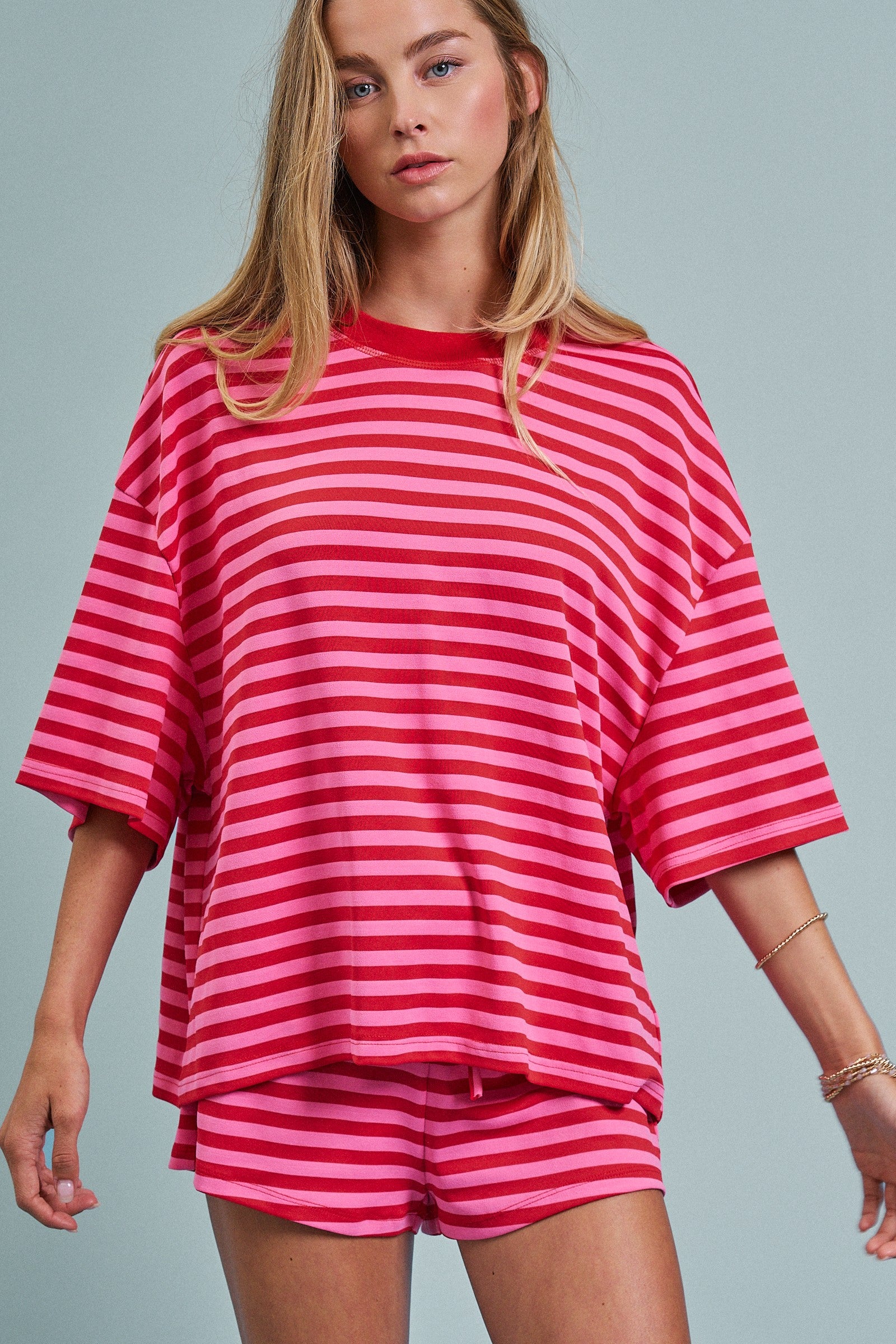 Laid Back Weekend Stripe Tee in RED PINK - Women's Tops | Urban Daizy