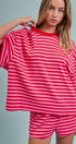 Laid Back Weekend Stripe Tee in RED PINK - Women's Tops | Urban Daizy