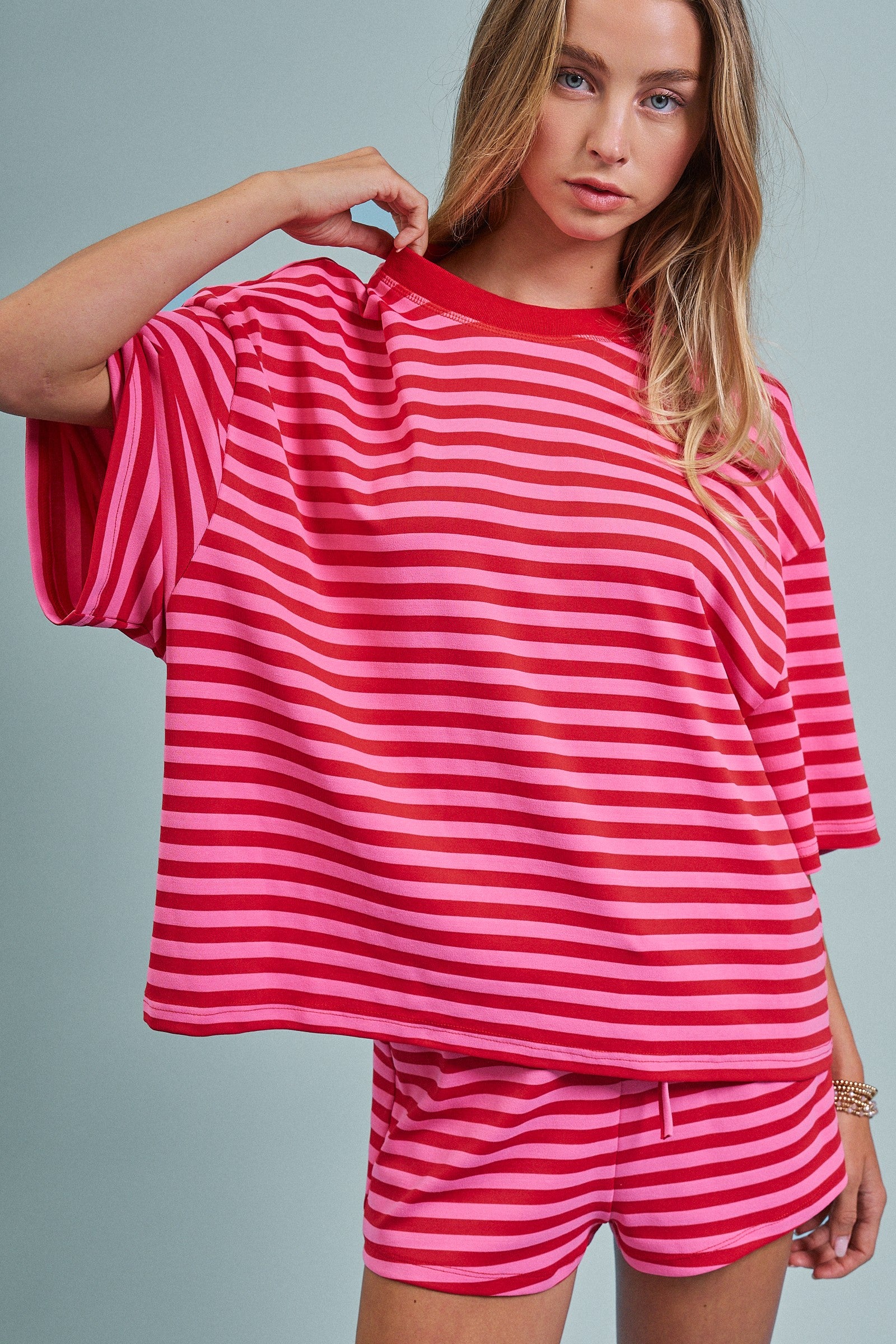 Laid Back Weekend Stripe Tee in RED PINK - Women's Tops | Urban Daizy