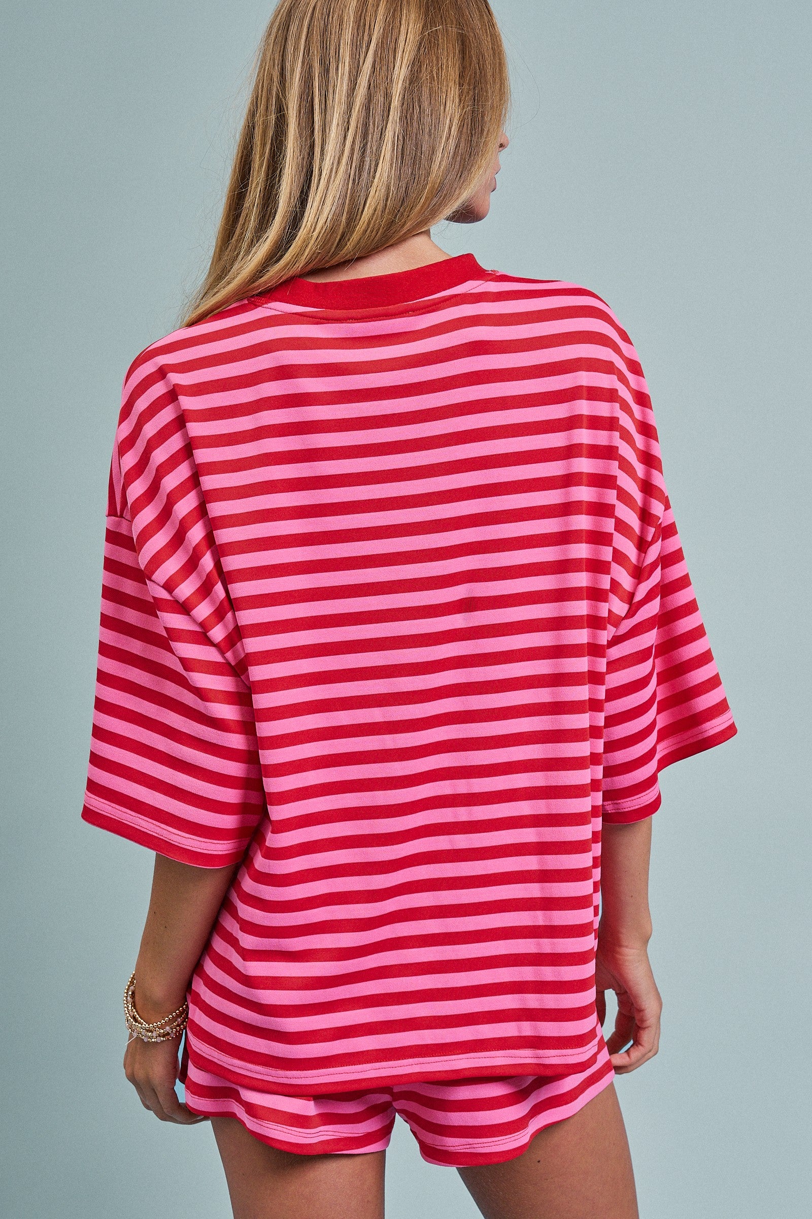 Laid Back Weekend Stripe Tee in RED PINK - Women's Tops | Urban Daizy