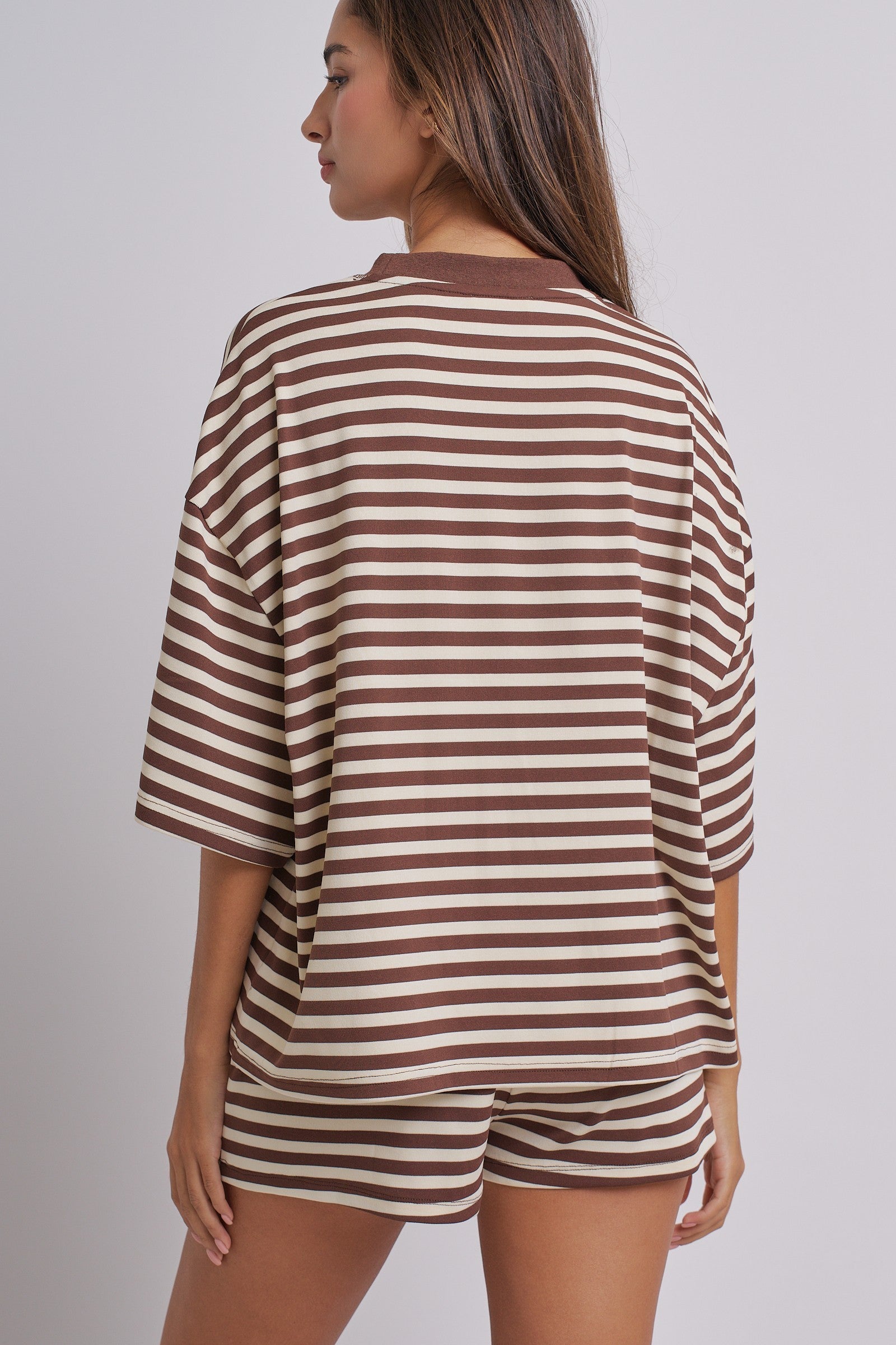 Laid Back Weekend Stripe Tee in IVORY BROWN - Women's Tops | Urban Daizy