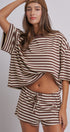 Laid Back Weekend Stripe Tee in IVORY BROWN - Women's Tops | Urban Daizy