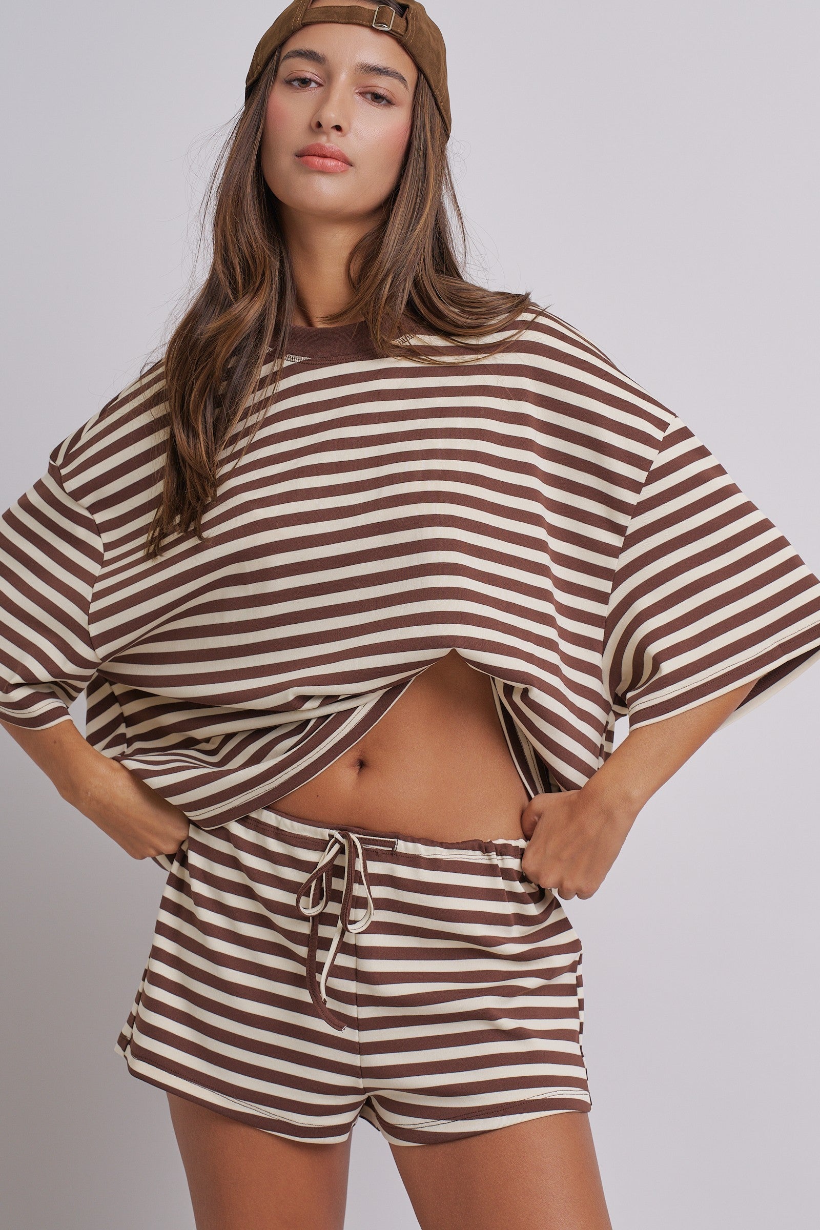 Laid Back Weekend Stripe Tee in IVORY BROWN - Women's Tops | Urban Daizy