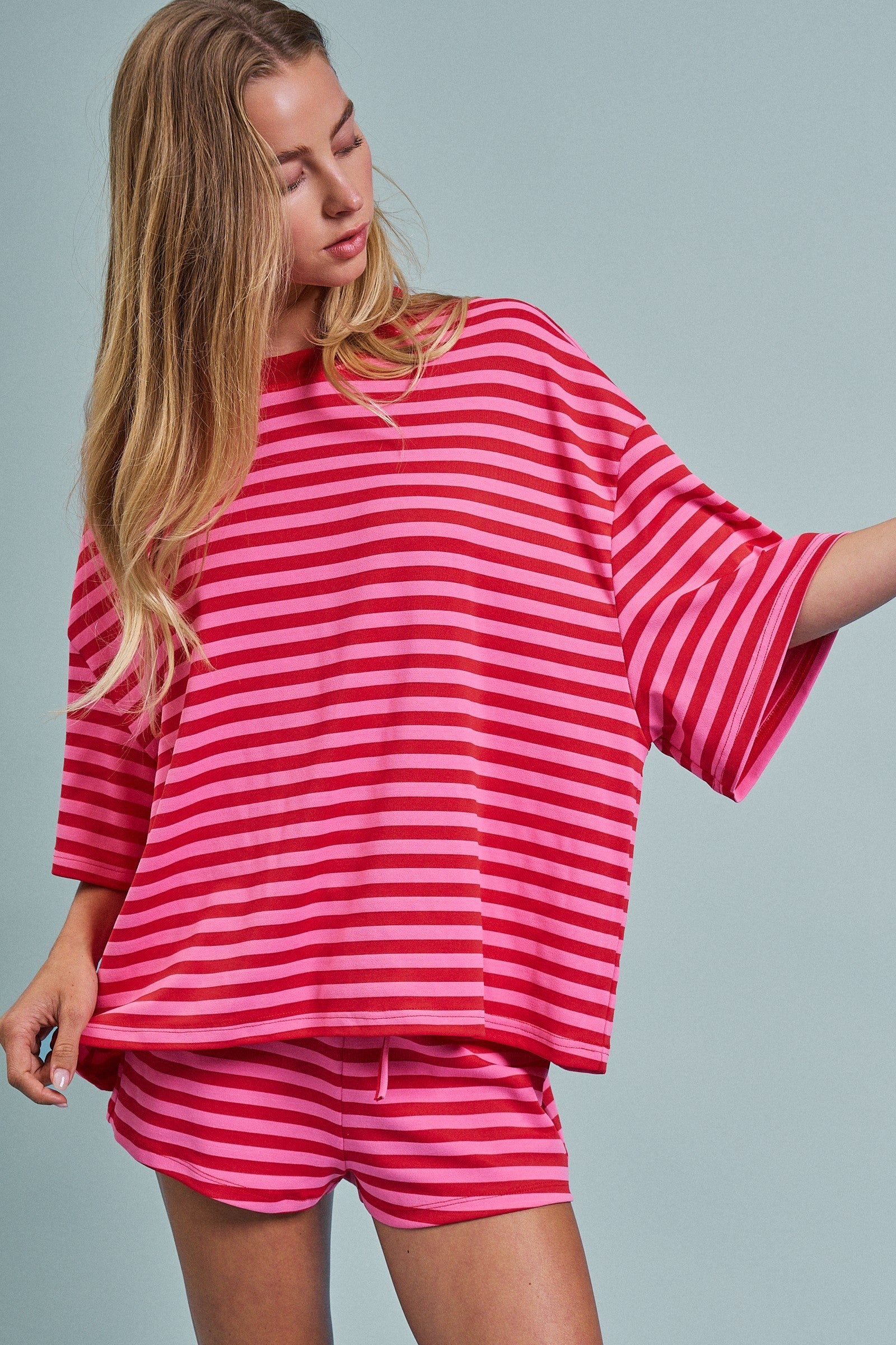 Laid Back Weekend Stripe Tee in RED PINK - Women's Tops | Urban Daizy
