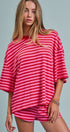Laid Back Weekend Stripe Tee in RED PINK - Women's Tops | Urban Daizy
