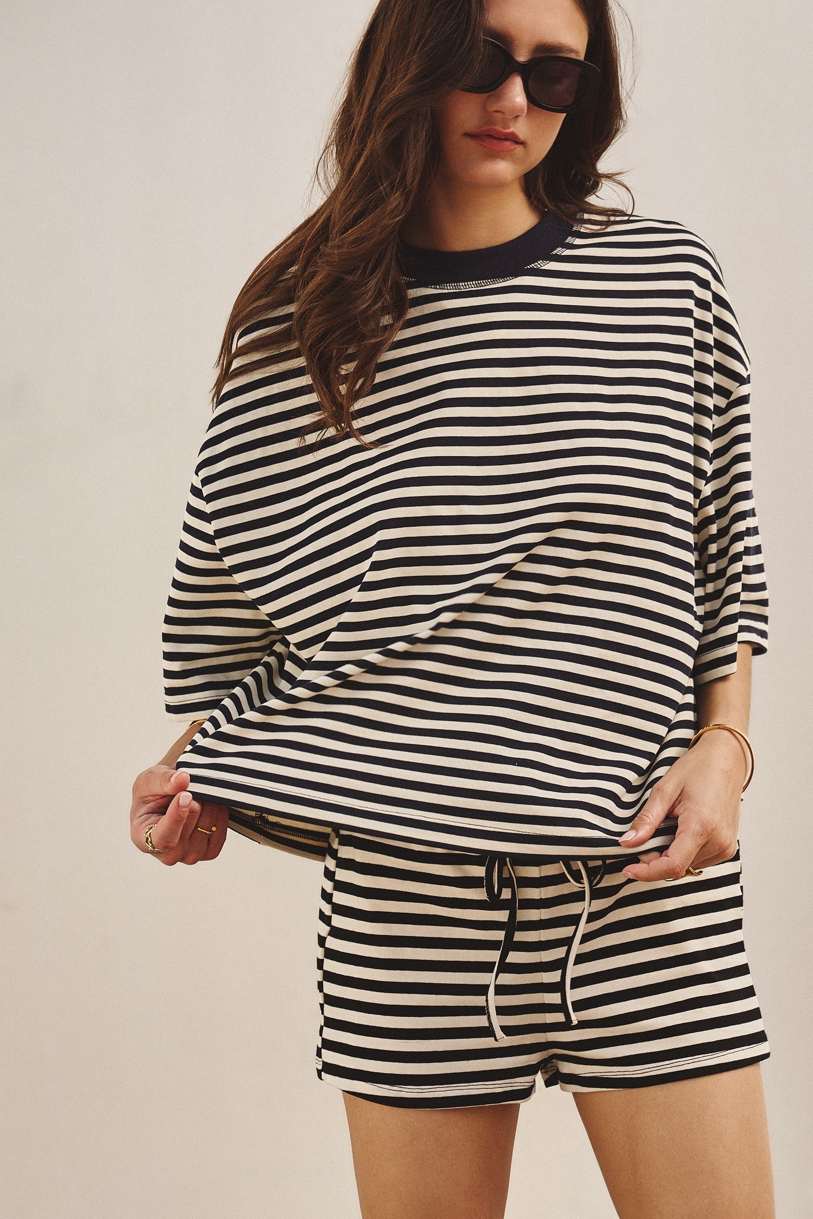 Laid Back Weekend Stripe Tee in IVORY NAVY - Women's Tops | Urban Daizy