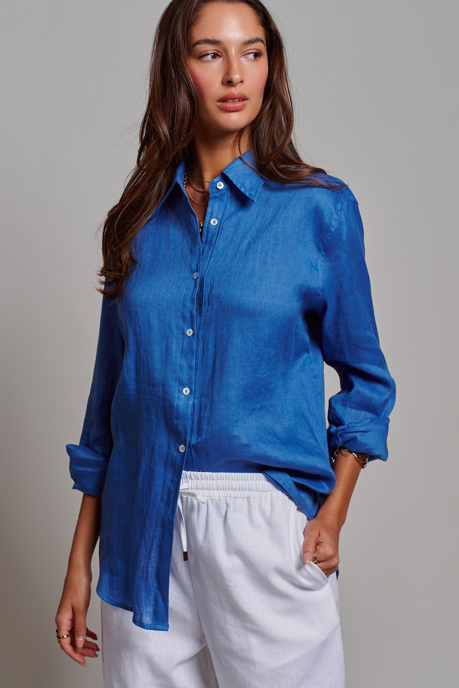 Classic Chic Button-Down Shirt in BLUE - Women's Tops | Urban Daizy
